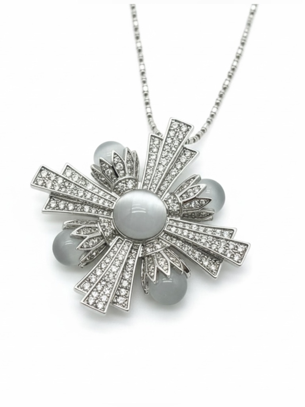 GLASS CZ SILVER PENDANT BROOCH NECKLACE